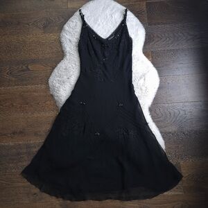 Vintage Betsey Johnson Whimsygoth Coquette Silk Rosette Lingerie Midi Slip Dress